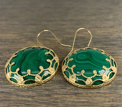 Estate 14K Yellow Gold and Malachite Drop Earrings (only $285)