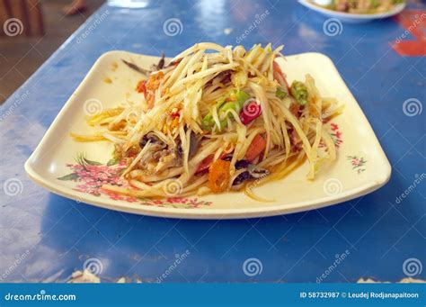 Papaya salad stock image. Image of dish, asian, plate - 58732987