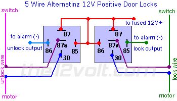 Door Locks - 5 Wire Alternating 12 Volts Positive (Type C) Relay Wiring Diagram