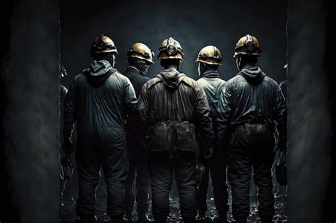 Premium Photo | Group of miners wearing safety helmets standing in the mine