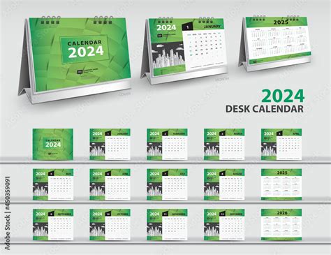 Vektorová grafika „Calendar 2024, 2025, 2026 year template, 3d mockup desk calendar 2024, Wall ...