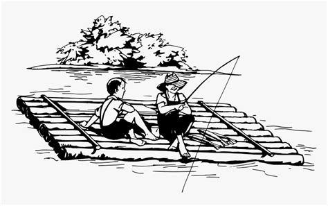 Fishing From A Raft Clip Arts - Raft Clipart Black And White, HD Png Download - kindpng