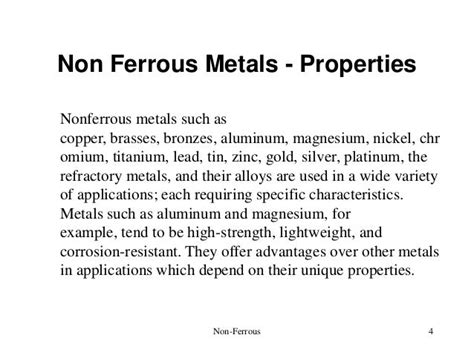 Non ferrous metals properties