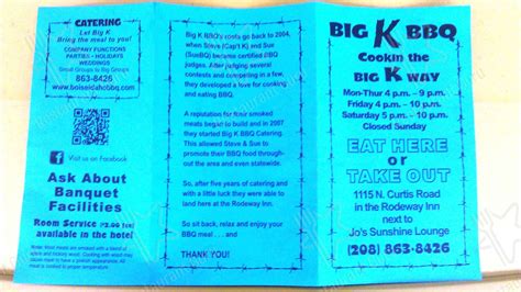Menu at Big K BBQ, Boise, N Curtis Rd