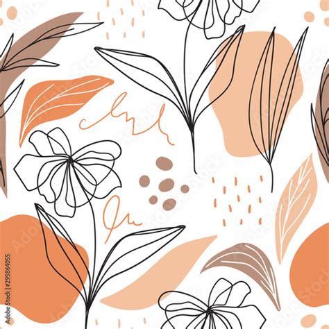 Modern floral seamless pattern with abstract shapes for print, fabric, wallpaper. Scandinavian ...