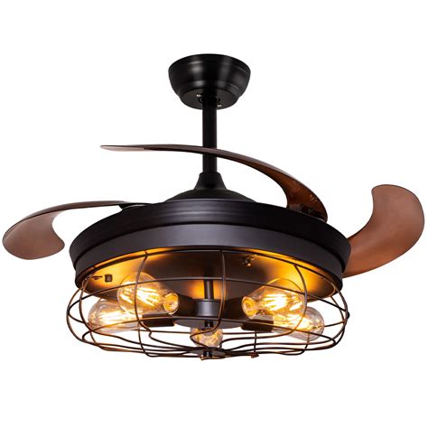 Ohniyou 42''Retractable Blades Ceiling Fan with Lights and Remote ,Farmhouse Ceiling Fan Lights ...