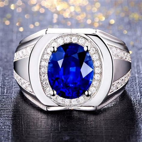 Blue Sapphire Men's Ring, Natural Blue Sapphire Gents Ring, Engagement ...