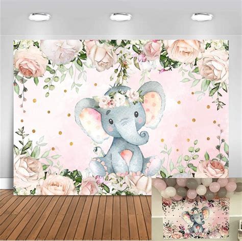 Buy Moca Elephant Baby Shower Backdrop 7x5ft Cute Elephant Floral Photo Booth Backdrops Elephant ...