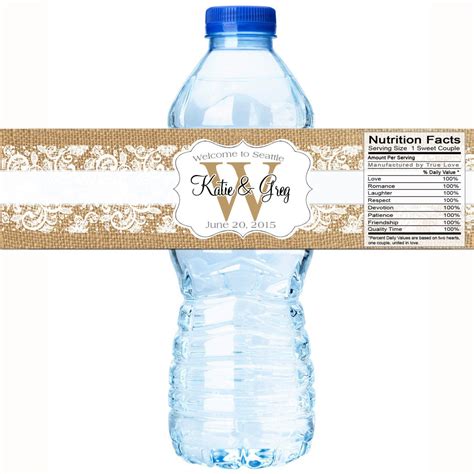 30 Monogram Water Bottle Labels Wedding Bottled Water Labels rustic Wedding Burlap and Lace ...