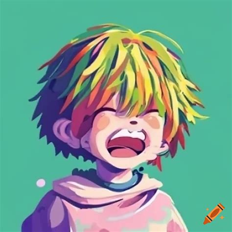 Cute anime kid laughing uncontrollably