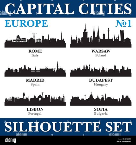 Capital cities skyline set. Europe. Vector silhouette background illustration Stock Vector Image ...