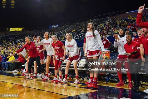 Players of the Indiana Hoosiers Women's Basketball Team react during ...