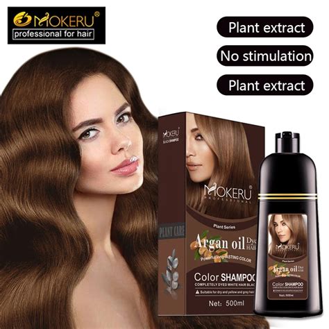 Mokeru 1pc Long Lasting Argan oil Extract Natural Organic Deep Brown Hair Color Shampoo Dry Hair ...