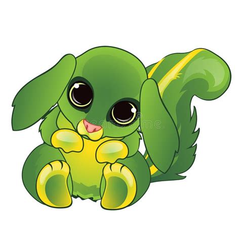 Cute Animated Cartoon Animal Green Color Isolated on White Background. Vector Cartoon Close-up ...