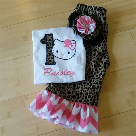 Hello kitty birthday outfit, Cheetah outfit, Chevron pants, 1st birthday outfit, 2nd birthday ...