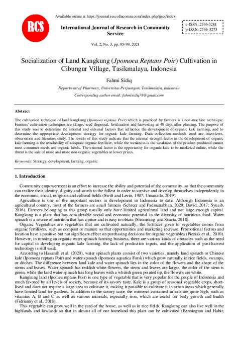 (PDF) Socialization of Land Kangkung (Jpomoea Reptans Poir) Cultivation in Cibungur Village ...