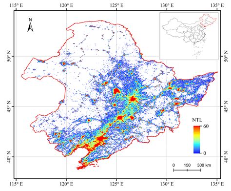 multi-years mean of night-time lights in northeastern China. | Download ...