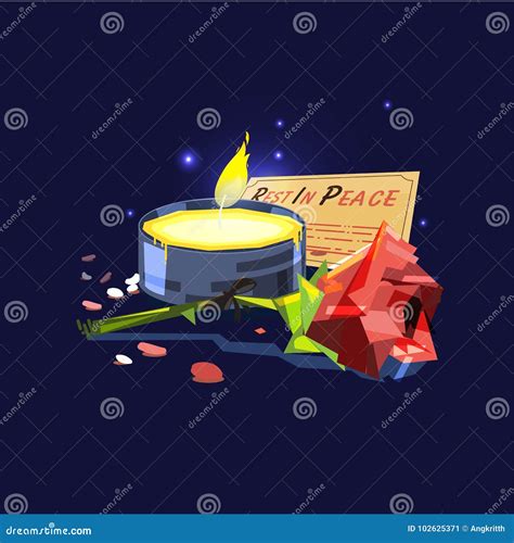 Candle with Rose and Letter. Rest in Peace Concept - Stock Illustration ...