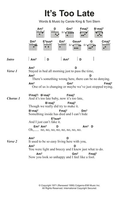 It's Too Late by Carole King - Guitar Chords/Lyrics - Guitar Instructor