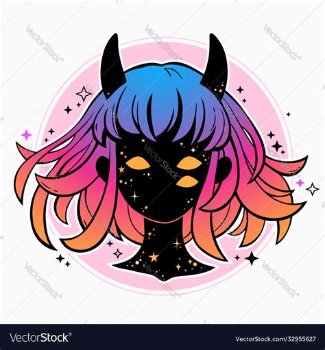 Portrait cute colorful magic demon girl Royalty Free Vector