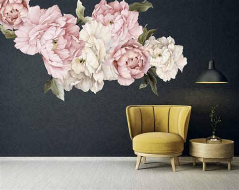 Murwall Floral Peonies Wall Decal, Peony Bouquet Flowers Removable Peel and Stick Wall Sticker ...