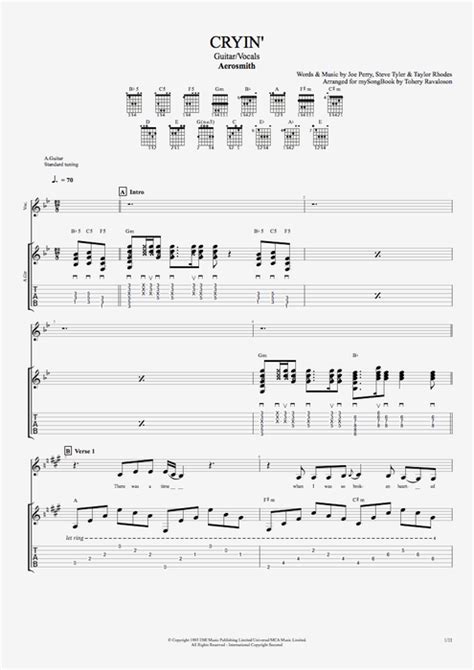 Cryin' by Aerosmith - Guitar & Vocals Guitar Pro Tab | mySongBook.com