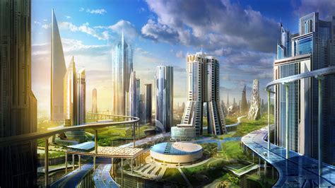 futuristic city, city, futuristic, architecture, cityscape, landscape, science fiction, HD ...