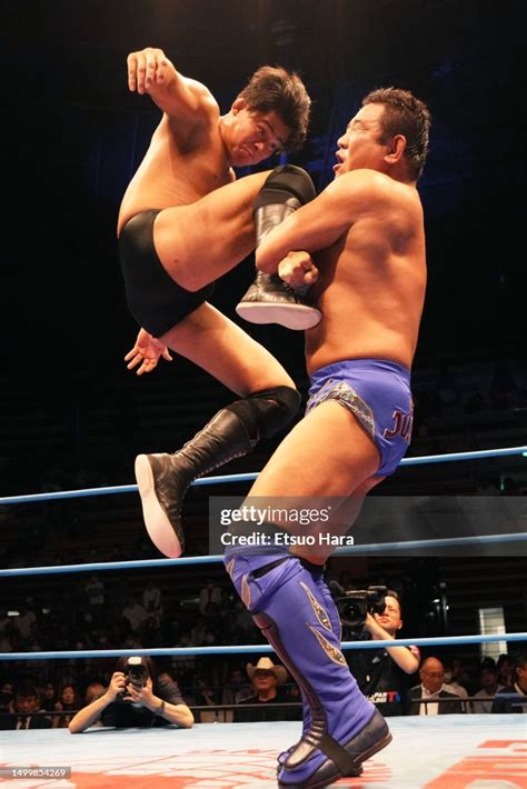 Yuma Anzai and Yuji Nagata compete during the All Japan Pro-Wrestling ...