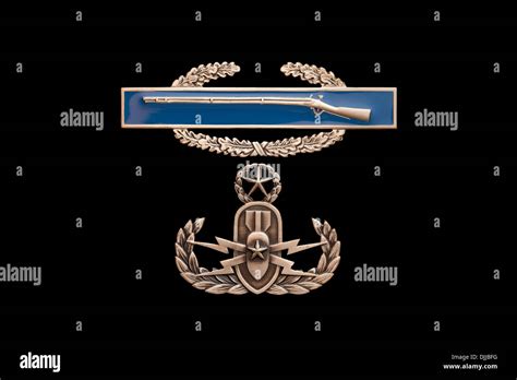 Combat Infantry Badge (CIB) over Master EOD badge on black Stock Photo - Alamy