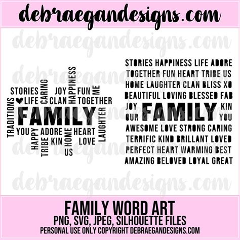 Family Word Art Cut File 2 Styles SVG, PNG, JPEG Silhouette Cameo, Cricut Cut File, Card Making ...