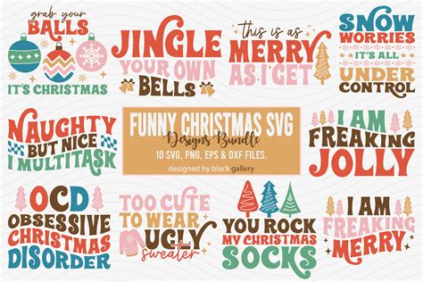 Retro Funny Christmas Quotes SVG Bundle Graphic by Black Gallery Art ...