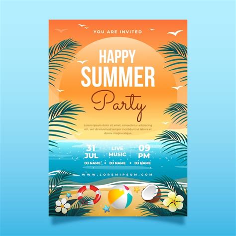 Free Vector | Gradient summer party poster invitation