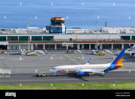 Funchal Airport passengers terminal exterior view. Madeira Airport air ...