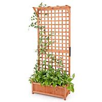 Costway Patio Planter Box Wooden Raised Garden Bed w/ Arch Trellis ...