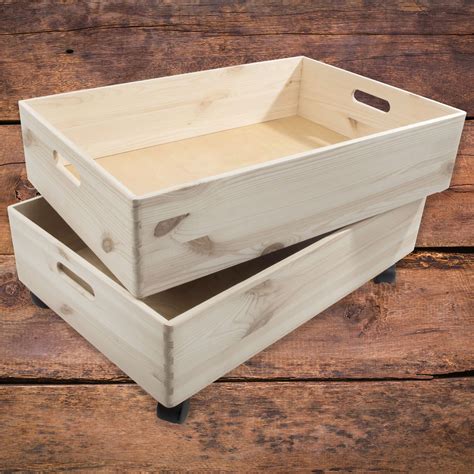 Choice of Plain Stacking Extra Large Shallow Wooden Open Crates Boxes on Wheels | eBay