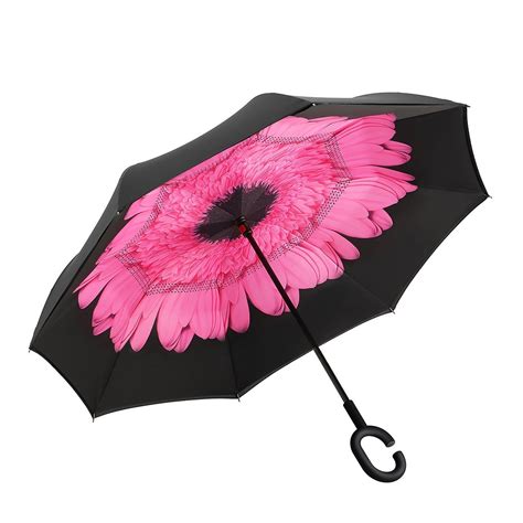 ERROR Inverted Umbrella Windproof Reverse Double Layer Umbrella with C-shaped Hands Pink Flower ...