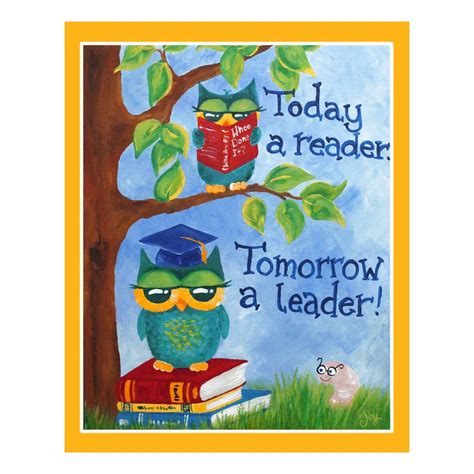 Today A Reader Tomorrow A Leader Art Print, 16x20 Inch Owl Themed ...