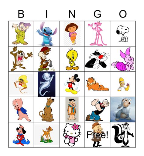 Cartoon Characters Bingo Card