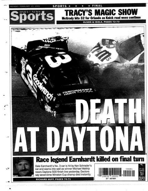 NASCAR legend Dale Earnhardt killed in a last-lap crash at the 2001 ...