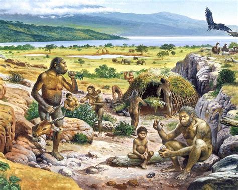 Science Source - Hominid settlement, artwork | Prehistoric man ...