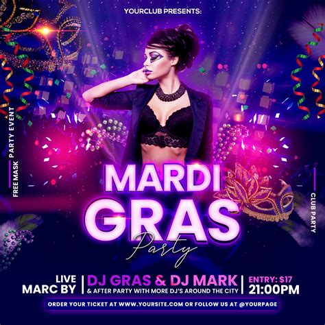 Mardi Gras Party Events Instagram PSD Templates - PixelsDesign