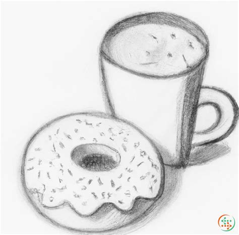 Pencil Drawing Of Coffee With Donut | Artificial Design