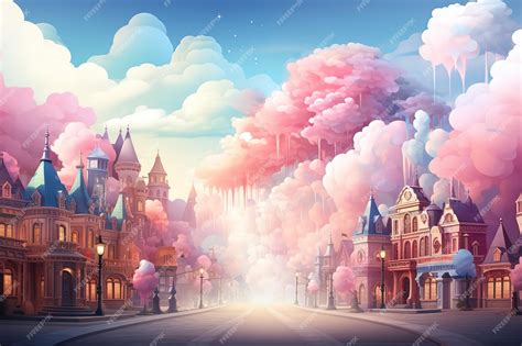 Premium Vector | Illustration painting cloud castle fantasy sky blue sky 2d render loop