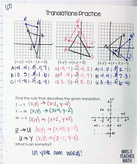 Transformations and Translations INB Pages | Translations math, Math interactive notebook ...