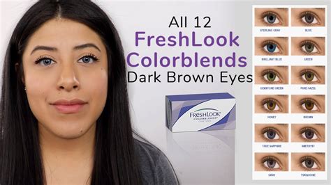 All 12 Freshlook Colorblends Contacts on Dark Brown Eyes - Lens.me PROMO CODE : MIMI - YouTube