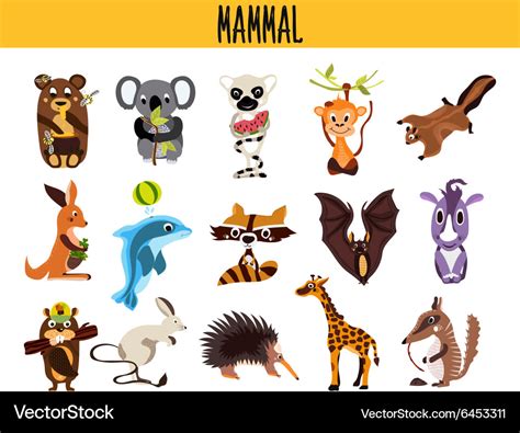 Set of cute cartoon animals mammals living Vector Image