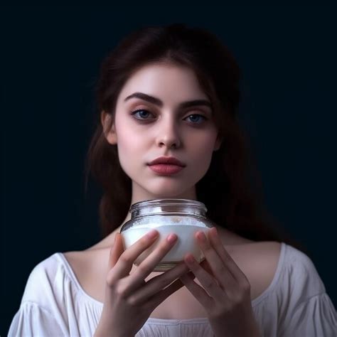 Premium Photo | A woman holds a jar of white substance in her hands.