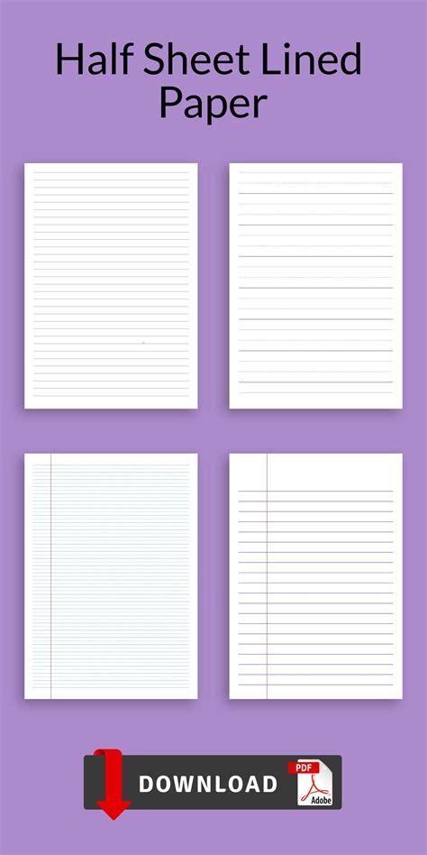 Half Sheet Lined Paper | Printable lined paper, Writing paper printable ...