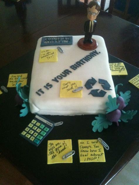 The Office Cake Dwight Schrute would be proud. This cake was fun (the bobblehead is real of ...