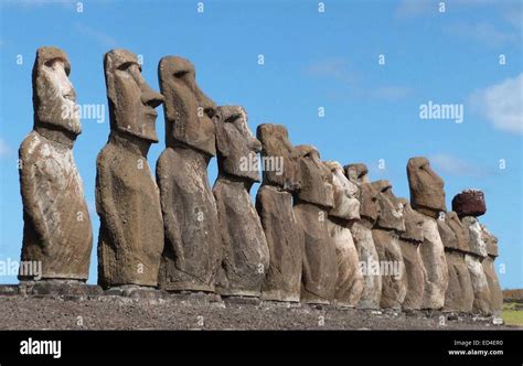 The giant, stone Moai statues at Ahu Tongariki, Rapa Nui (Easter Island ...